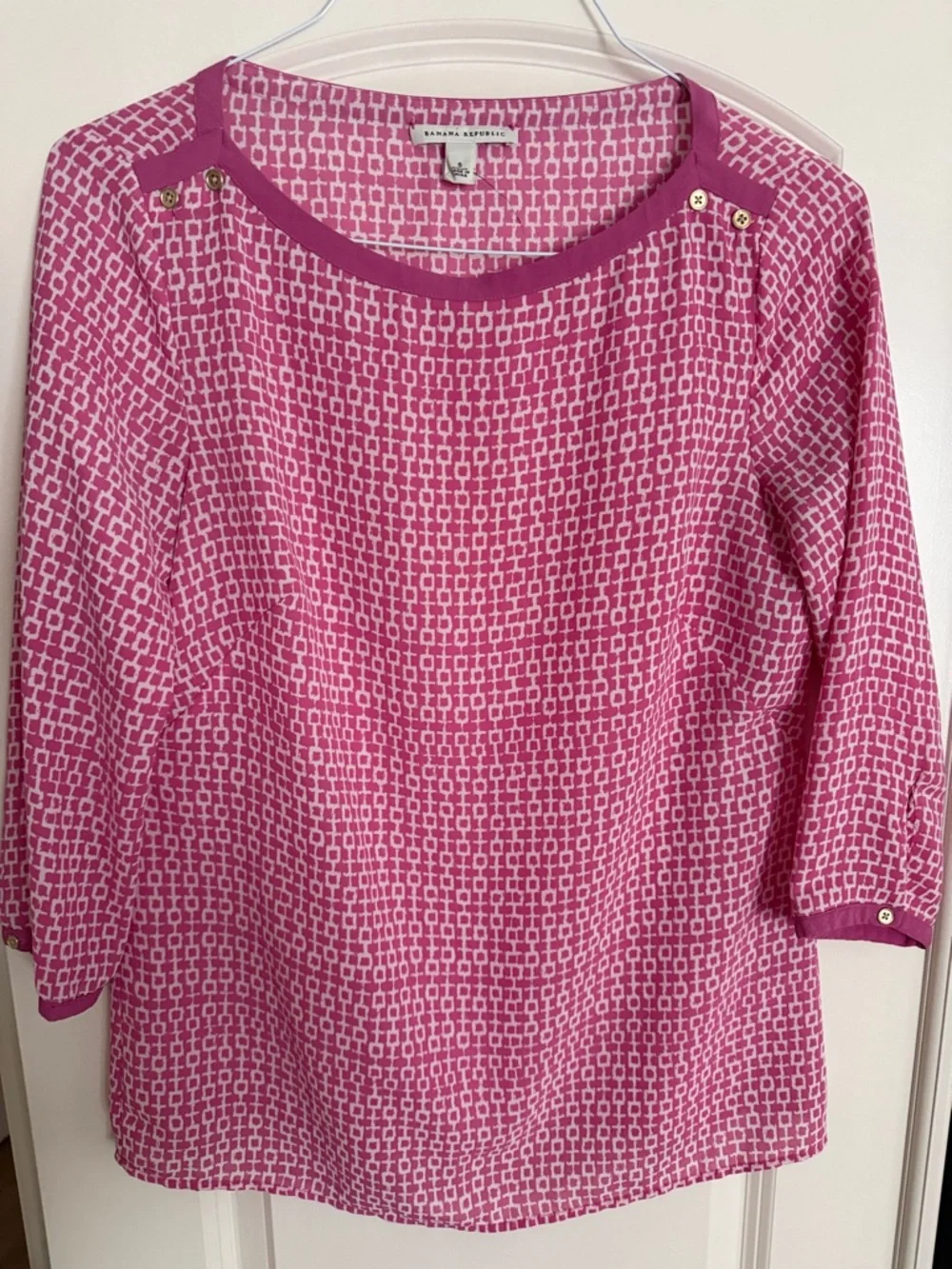 Banana Republic Pink Geometric Boatneck 3/4 Sleeve Top - Picture 1 of 4